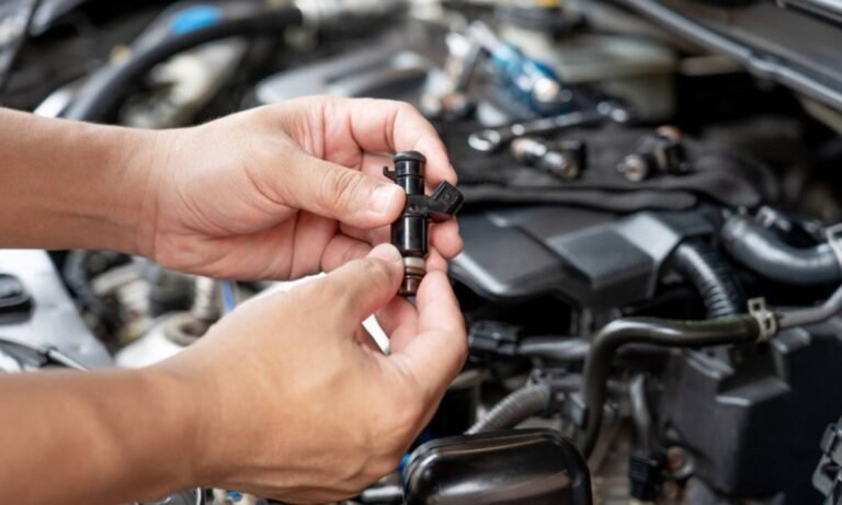 Mechanic busy in fuel injector cleaning