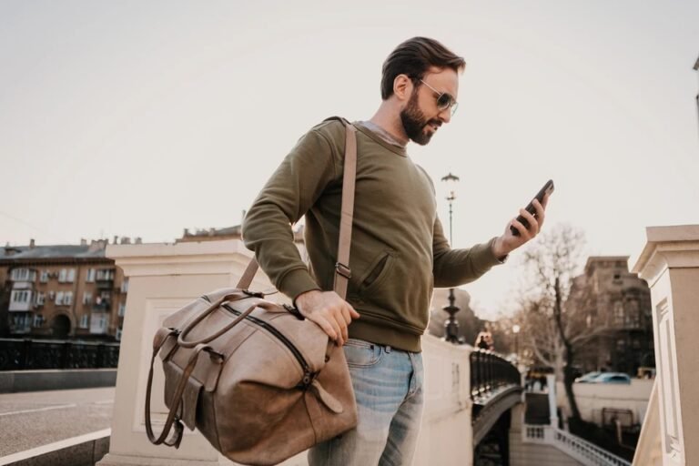 Tourist using travel apps